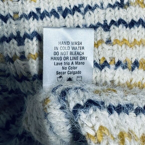 Tea N Rose Fringe Sweater Blue Gold Cream w Metallic Women's One Size Fits Most - Picture 9 of 9